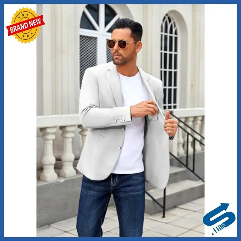 Lightweight Regular Fit Blazer Sport Coat Two Button Casual Business Jacket